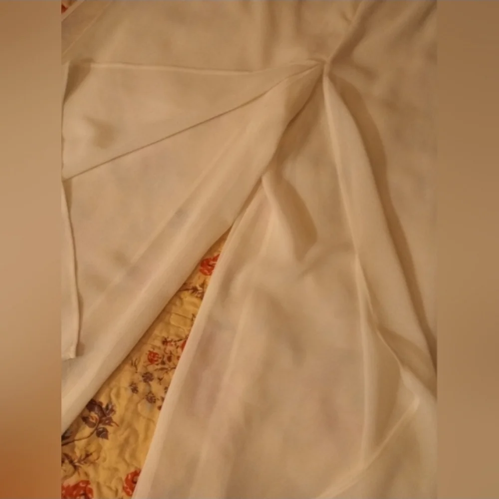 NWT Wide-Leg High Waisted Chiffon Trim White Pants Womens
